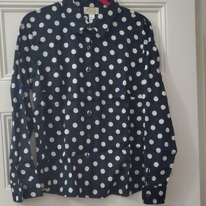 Talbots Navy Blue Polka Dot Button Down Shirt